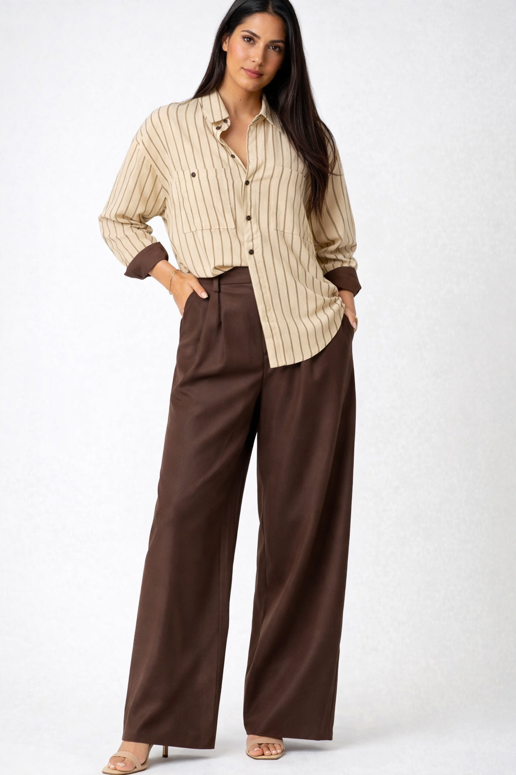 Ensemble rayé marron